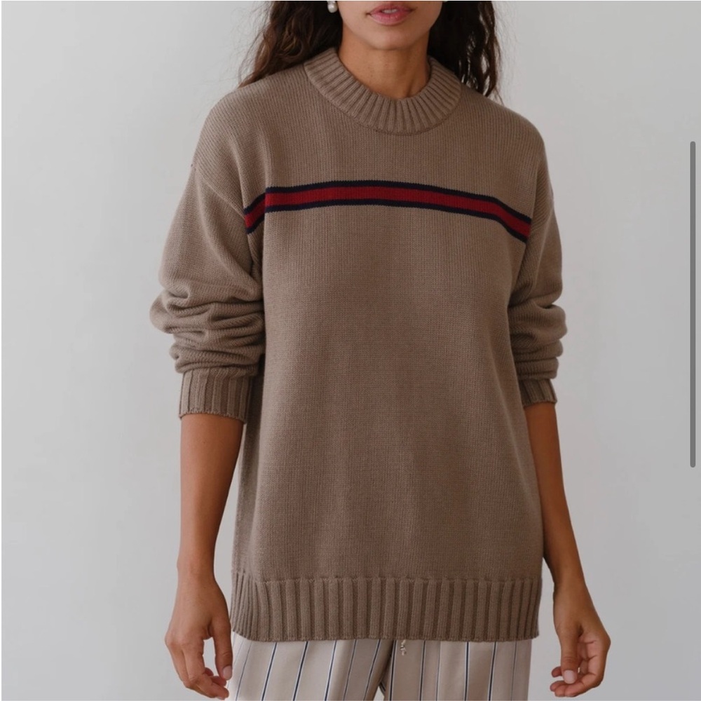 DONNI The Cashmere Cotton Stripe Crewneck Sweater